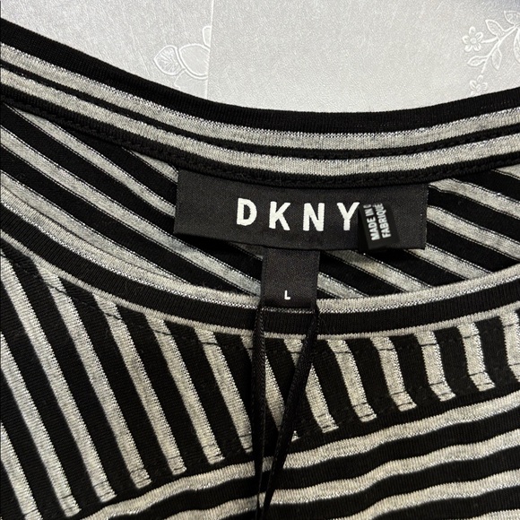 DKNY Monochrome Striped viscose blend Long Sleeve blk and grey shirt size Large - Picture 4 of 10